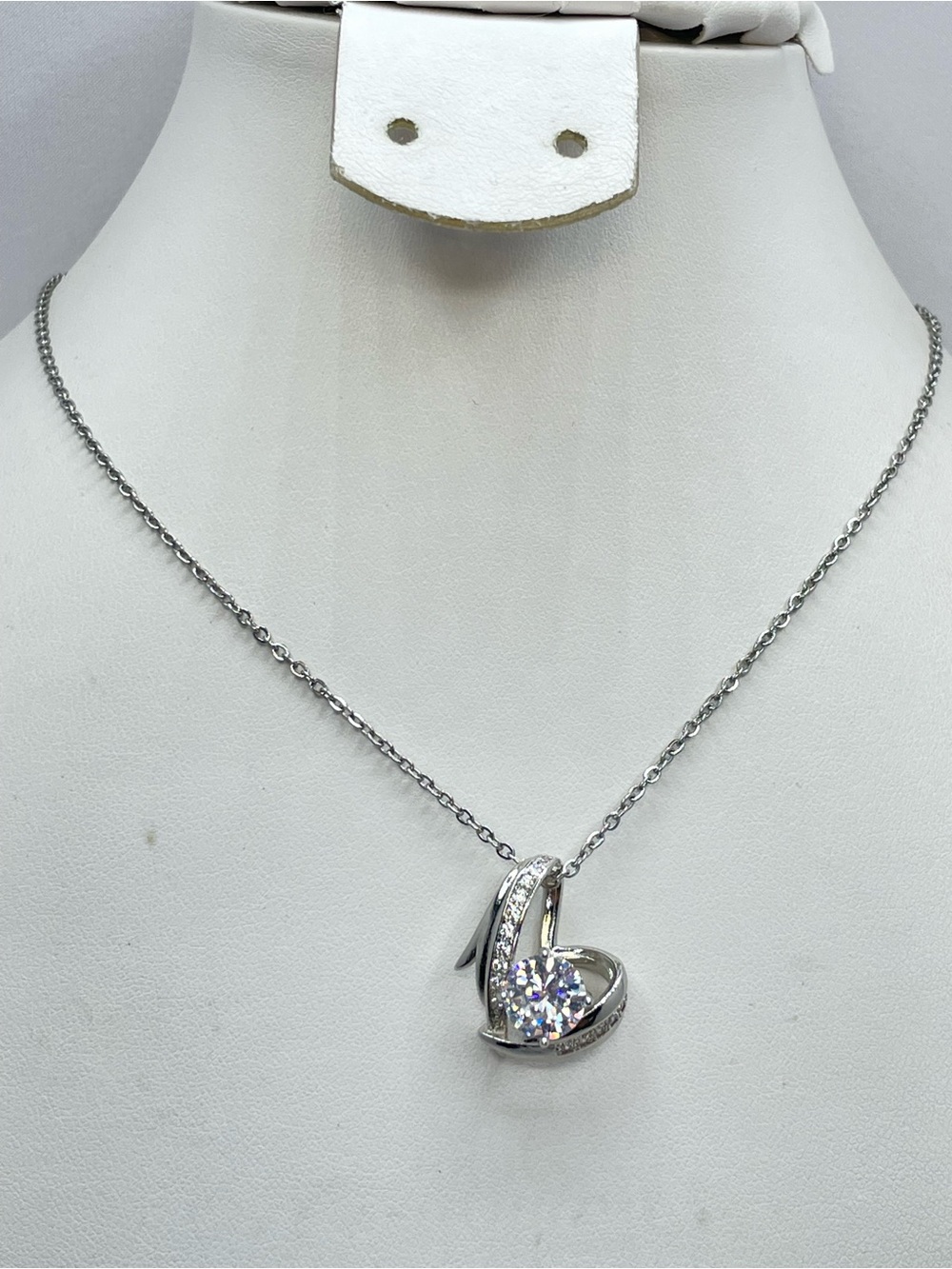 Swarovski Crystals Elements White Crystal Silver Heart Swirl Pendant Necklace
